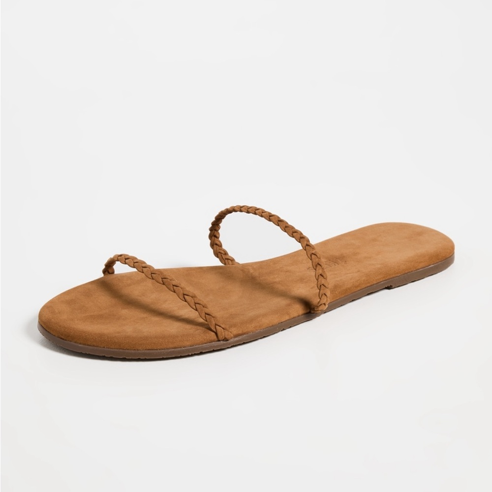 TKEES Gemma Braid Slides, Camel, Size 8